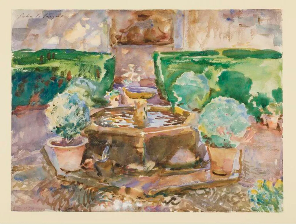 Fountain in the Generalife, by John Singer Sargent, watercolor, 1912