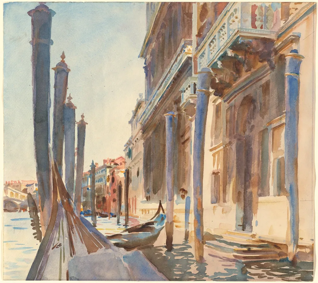 Gondola Moorings on the Grand Canal, by John Singer Sargent, graphite, 1906