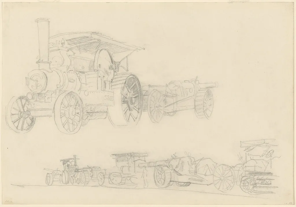 Gun Carriages, France, by John Singer Sargent, graphite, 1918