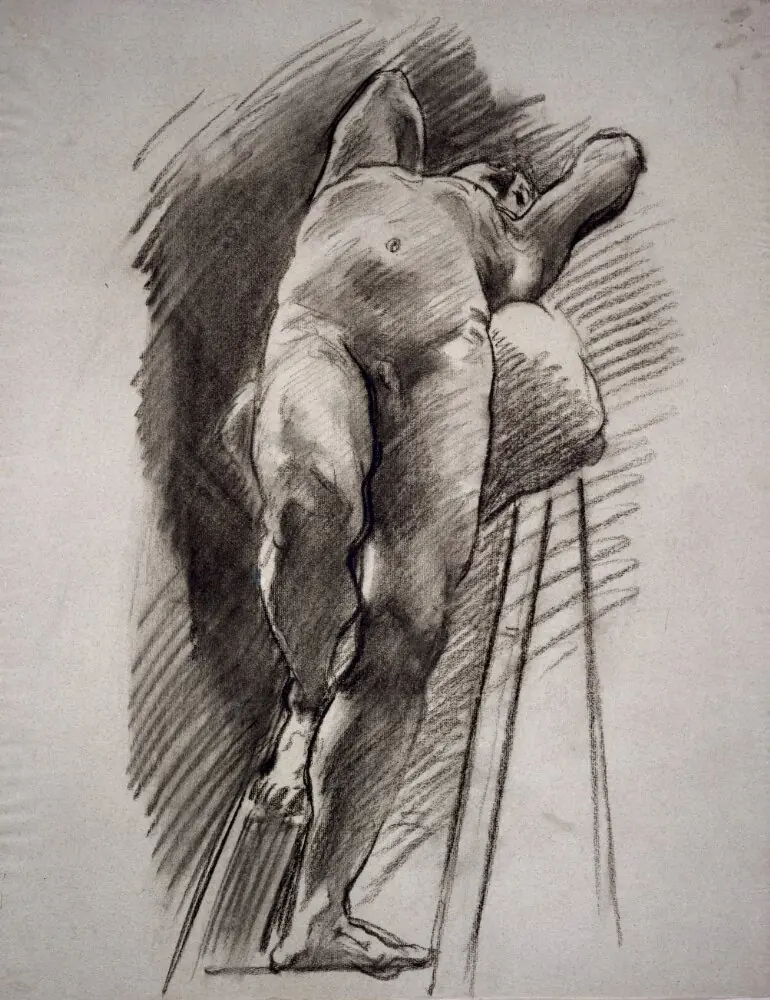 Male Nude Leaning Back on a Ladder, by John Singer Sargent