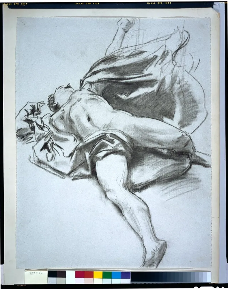 Male Nude Reclining with Drapery, by John Singer Sargent, unspecified, 1896