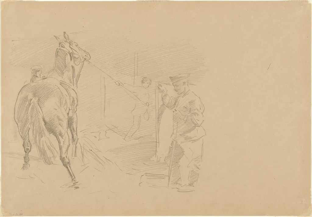Man Pulling a Horse into a Stall, by John Singer Sargent, graphite, 1918
