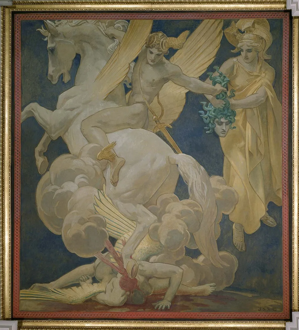 Perseus on Pegasus Slaying Medusa, by John Singer Sargent, oil, 1921