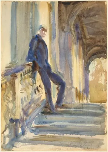 Sir Neville Wilkinson on the Steps of the Palladian Bridge at Wilton House, by John Singer Sargent