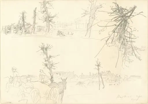 Soldiers in a Devastated Landscape [recto], by John Singer Sargent