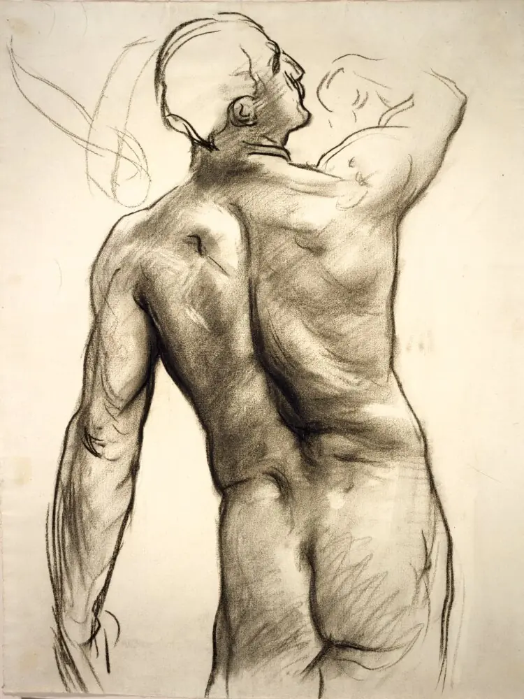 Standing Male Nude with Raised Right Arm Seen from Behind, by John Singer Sargent