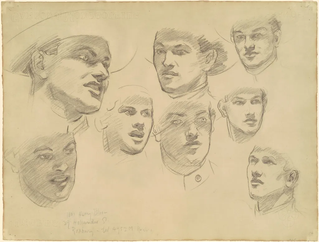 Studies for "Entering the War", by John Singer Sargent, charcoal, 1921
