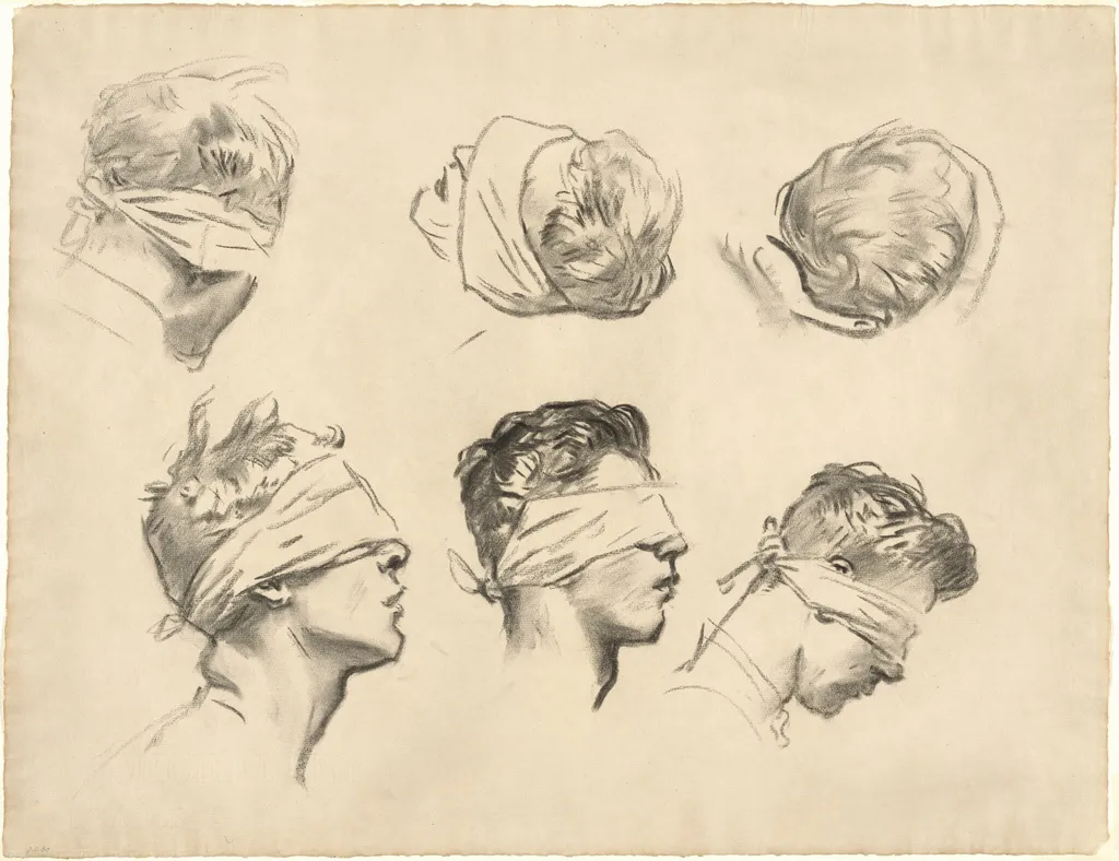 Studies for "Gassed", by John Singer Sargent, charcoal, 1918