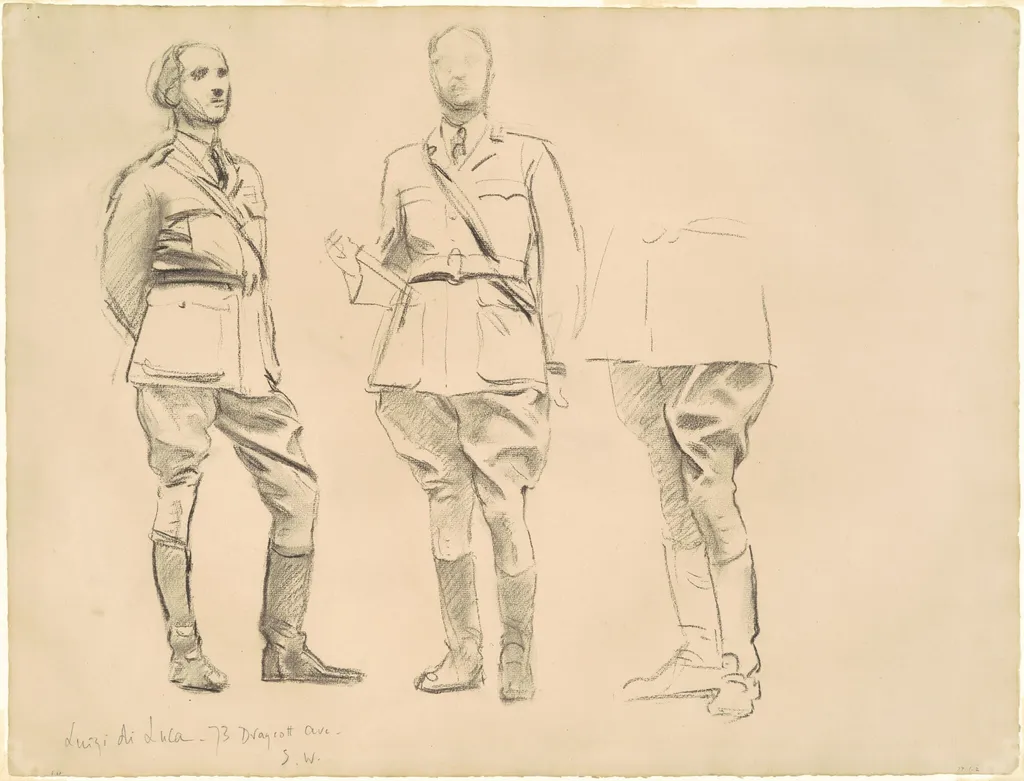 Studies for "General Officers of World War I", by John Singer Sargent, charcoal, 1921