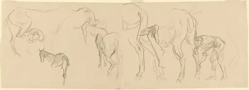 Studies for "Shoeing Calvary Horses at the Front" [recto], by John Singer Sargent