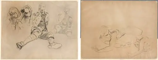 Studies of a Soldier Drinking, for Gassed (recto); Studies of a Male Nude (verso), by John Singer Sargent