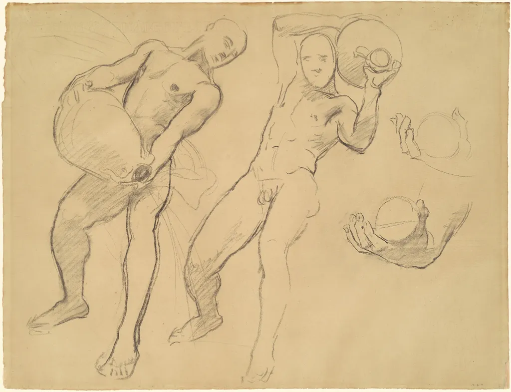 Studies of Notus for "The Winds", by John Singer Sargent, charcoal, 1924
