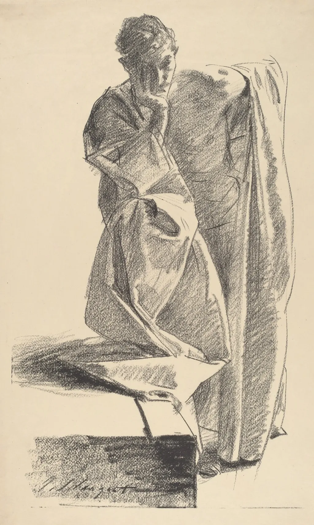Study of a Young Man in a Robe, Standing, by John Singer Sargent, ink, 1895