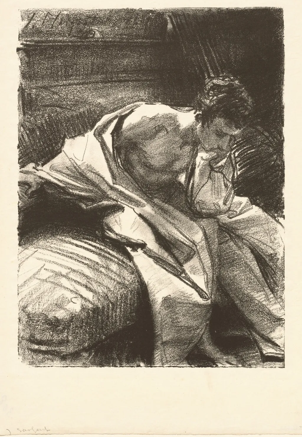 Study of a Young Man, Seated, by John Singer Sargent, ink, 1895