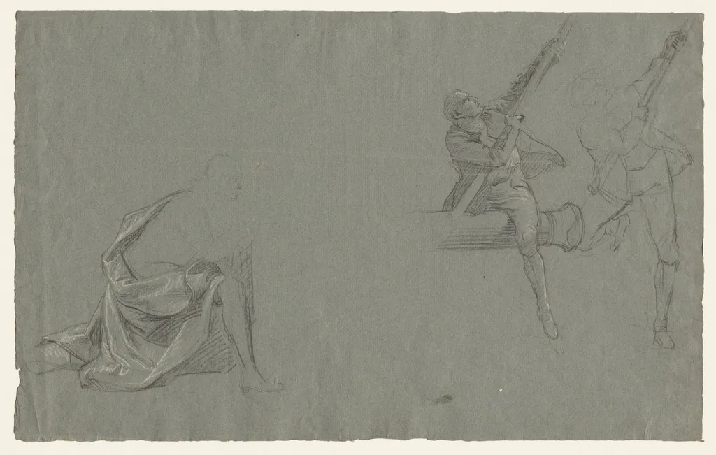 Drapery Study; Two Figures Pulling a Pole, by John Singleton Copley, 1786