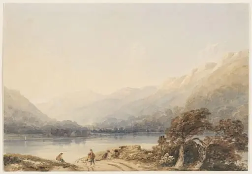 Lake scene with mountains, by John Singleton Copley