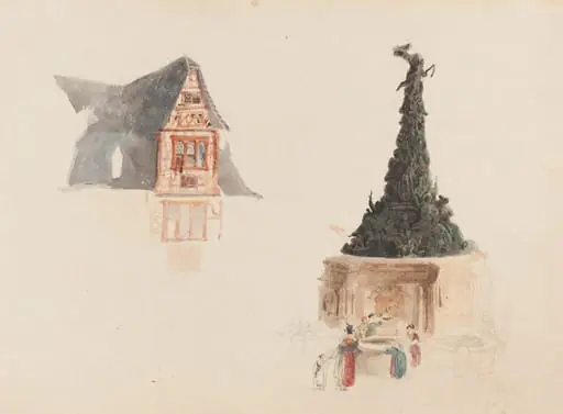 A Fountain and a Facade in Austria, by John Skinner Prout