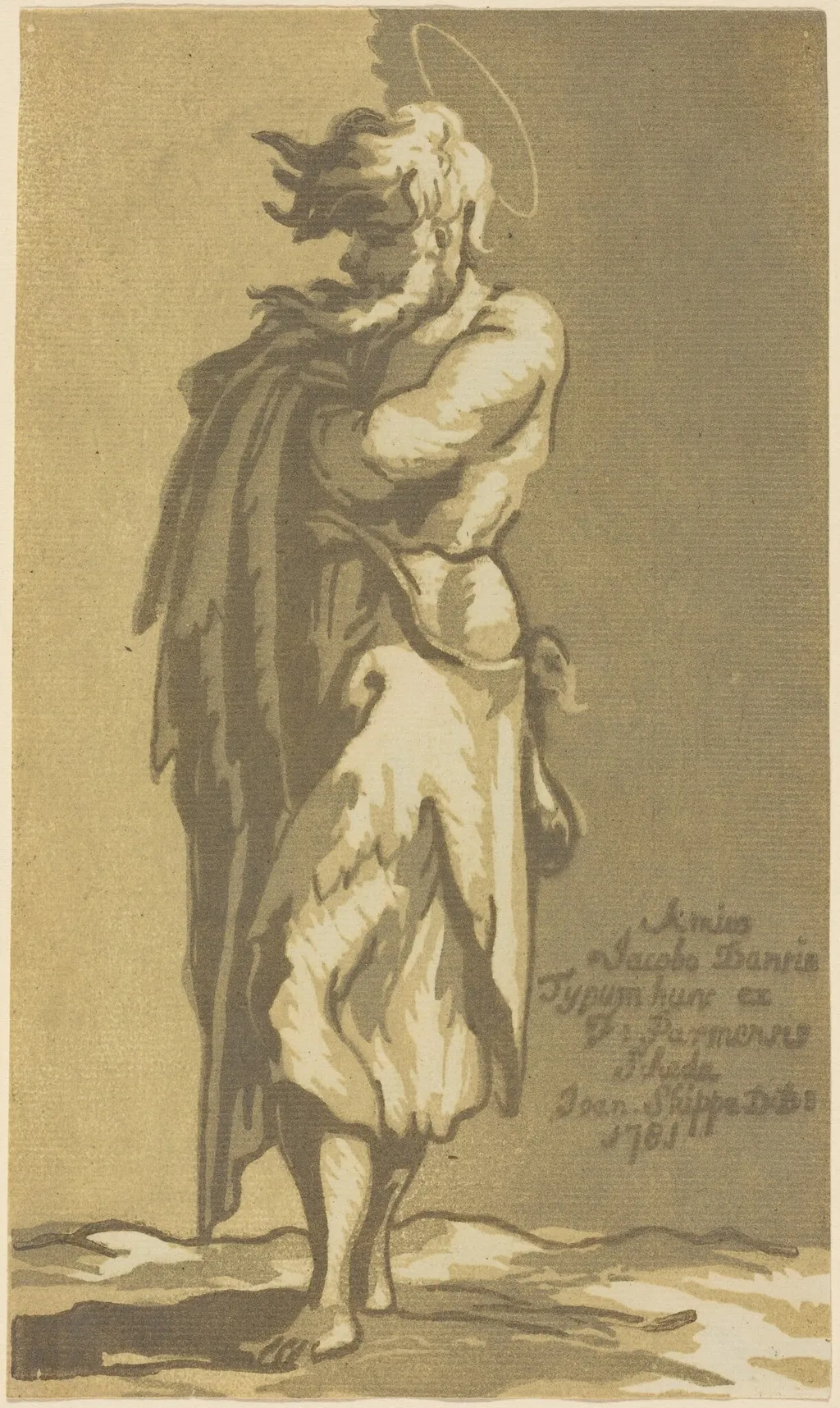 Male Saint Standing, with Folded Arms, Facing to the Left, by John Skippe, ink, 1781