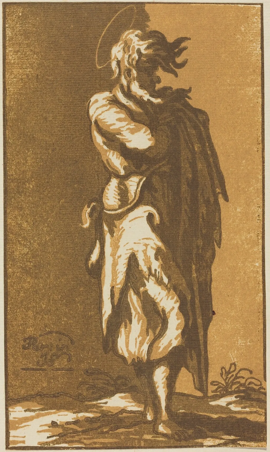 Male Saint Standing with Folded Arms, Facing to the Right, by John Skippe, ink, 1781