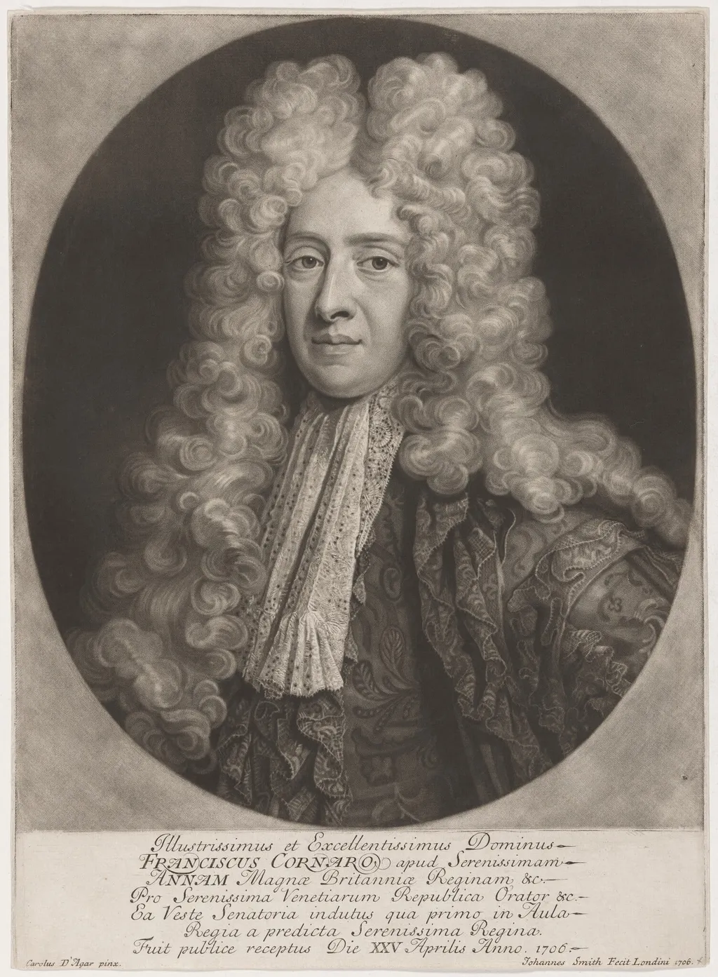 Francisco Cornaro, by John Smith, ink, 1706
