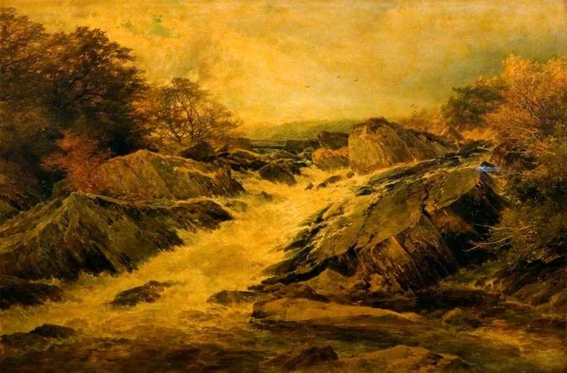A Welsh Waterfall, by John Syer, oil, 1875