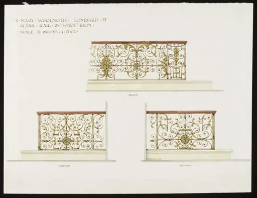 Drawing of the alter rail, St. Mary Woolnoth, Lombard Street, E.C., by John T. Pote-Norris