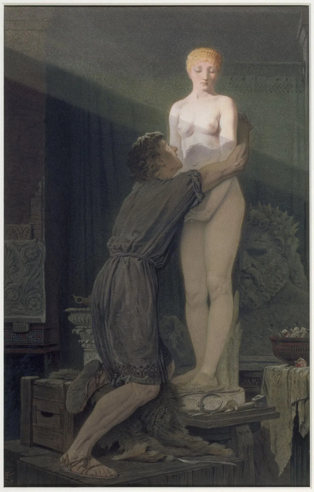 Pygmalion and the statue, by John Tenniel, watercolor, 1878