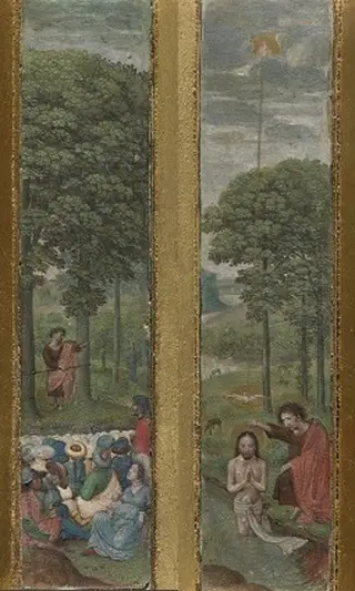 John the Baptist preaching and the Baptism of Christ, by Simon Bening