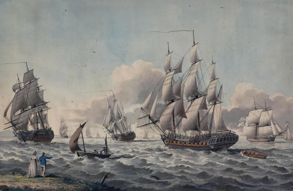 Shipping, by John the elder Harris, watercolor, 1795