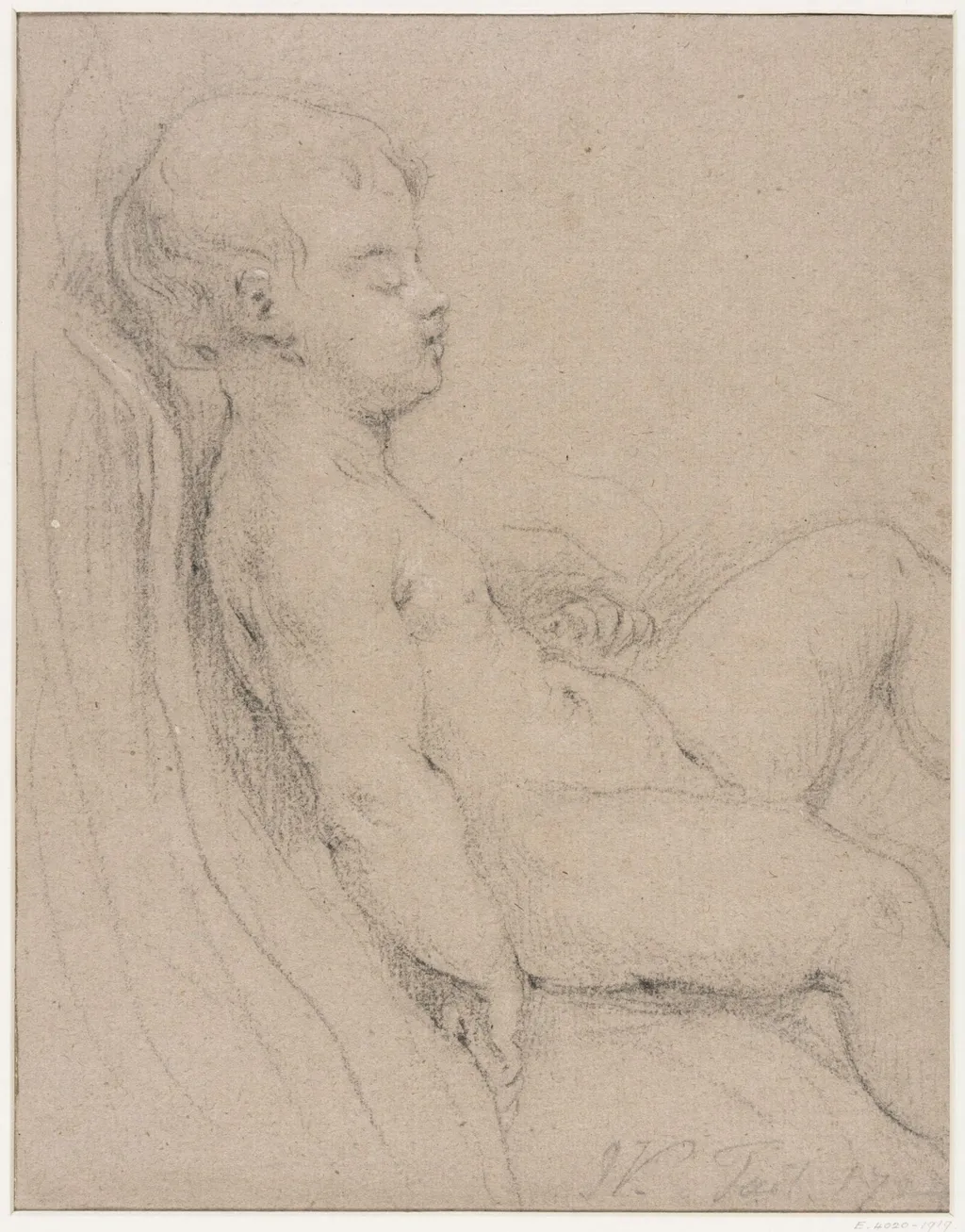 Nude boy seated ; profile, by John the elder Vanderbank, 1724