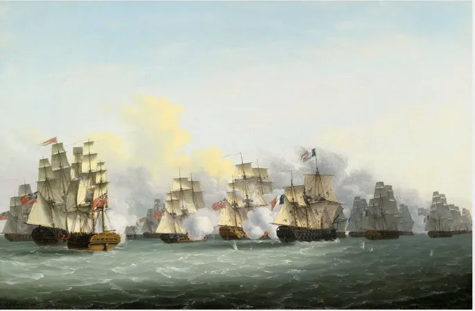 'The Robust' Engaging 'The Hoche' off Tory Island, 12th October 1798, by John Thomas Serres, oil, 1800