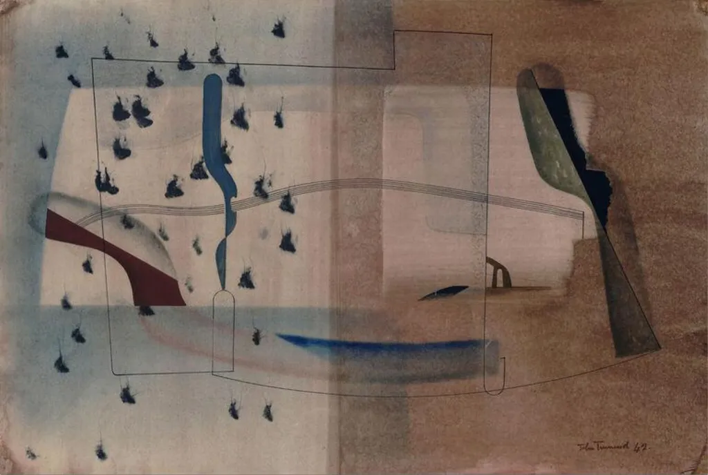 Descent, by John Tunnard, watercolor, 1942