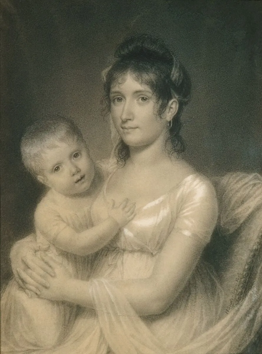 Mrs. Daniel Strobel, Jr. (Anna Church Strobel) and Her Son, George, by John Vanderlyn, crayon, 1799