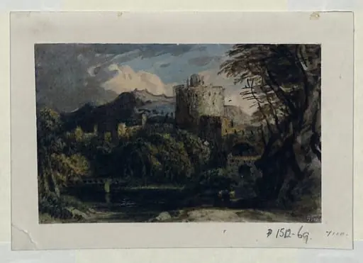 Landscape with castle, by John Varley