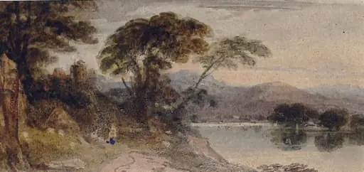 Landscape with lake, by John Varley