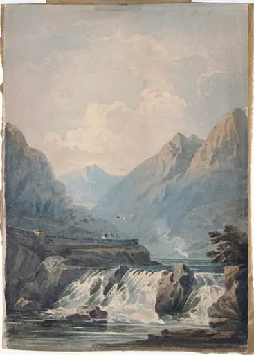 Landscape with mountains and waterfall, by John Varley