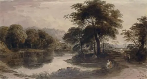 Landscape with pond, by John Varley