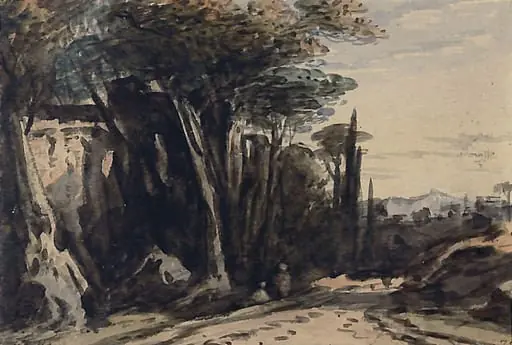 Landscape with road and trees, by John Varley