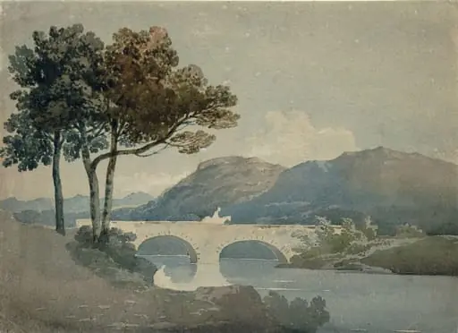 Mountain landscape with bridge, by John Varley