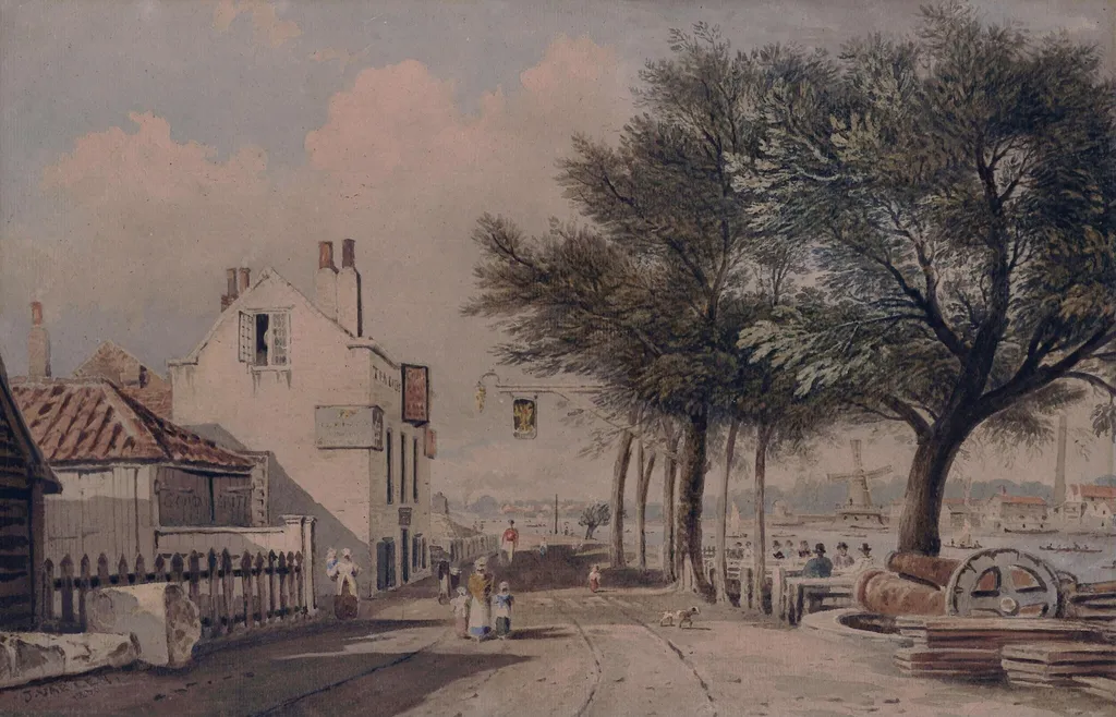 The Spread Eagle, Millbank, by John Varley, watercolor