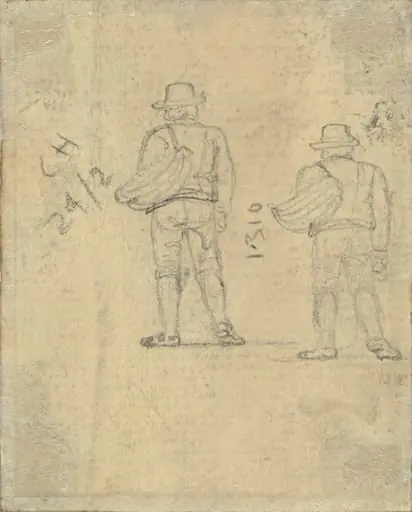 Two Studies of a Figure Holding a Basket [verso], by John Varley