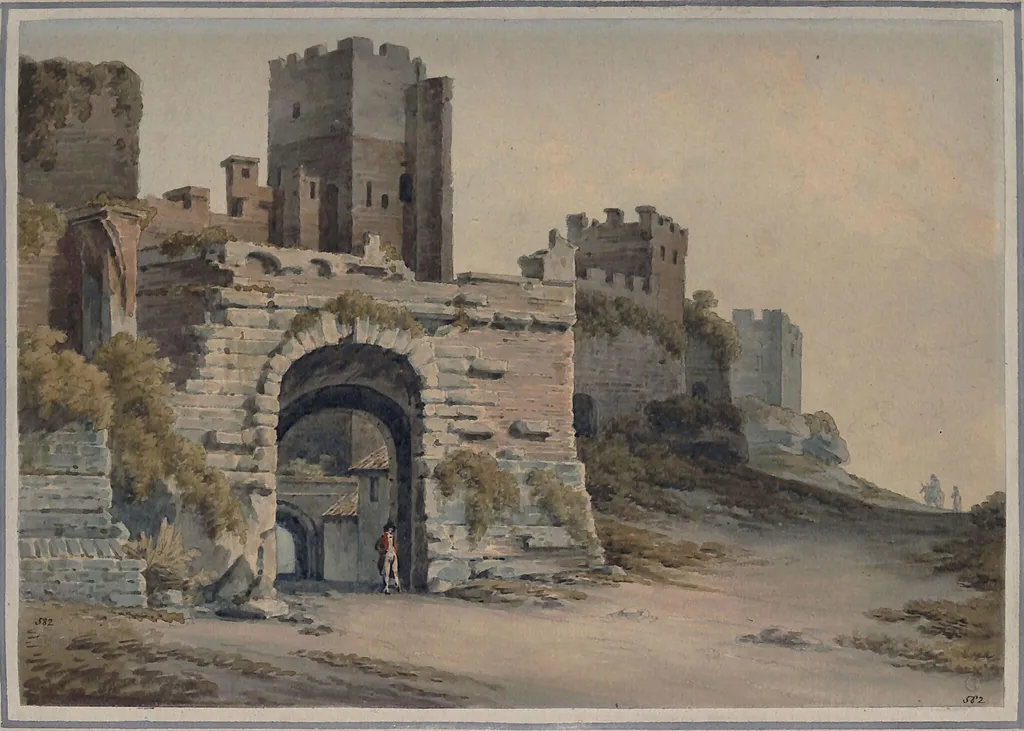 Porta Tiburtina, Rome, seen from the inside, by John 'Warwick' Smith, watercolor, 1795