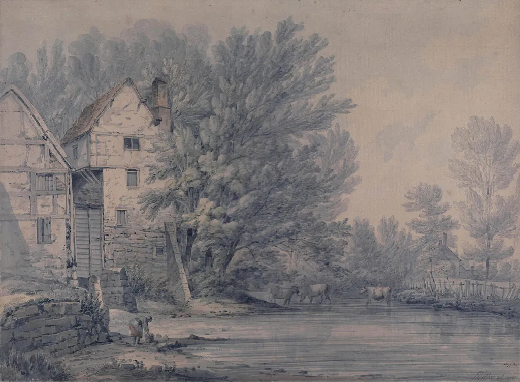 Millpond near Shrewsbury, by John Webber, watercolor, 1790