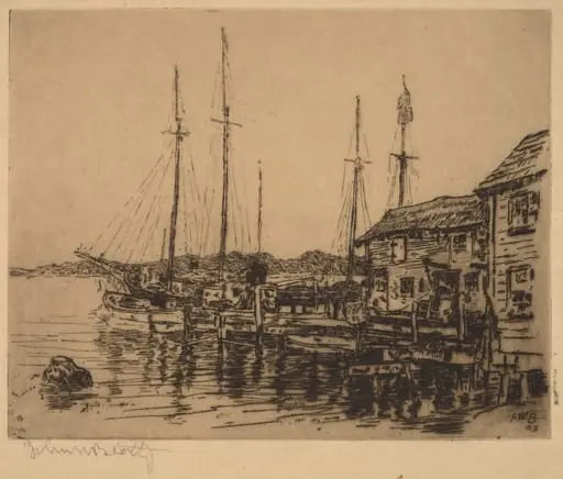 Fishing Boats Along Quay, Noank, Conn., by John Wesley Beatty