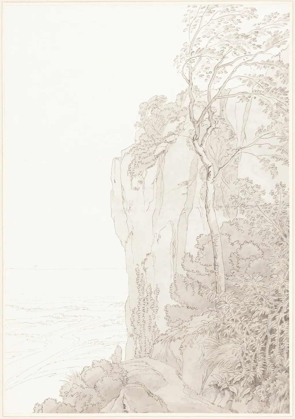 Sheer Cliffs above a Coastal Road, by John White Abbott, ink, 1810
