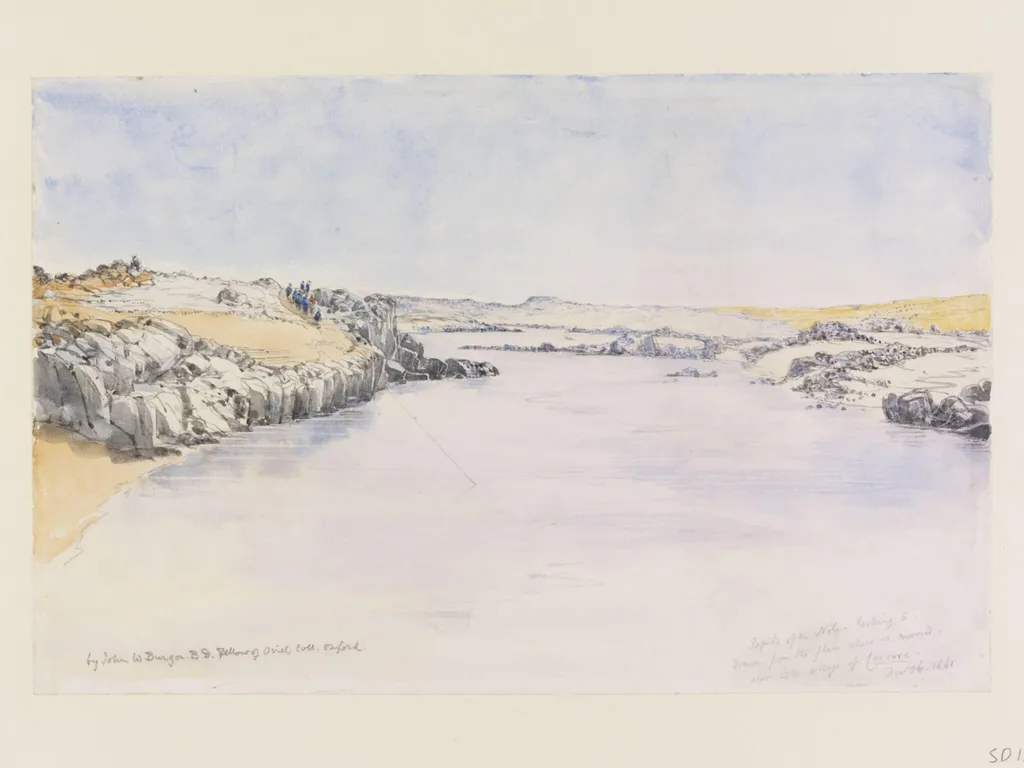 First Cataract of the Nile, looking south, by John William Burgon, watercolor, 1864