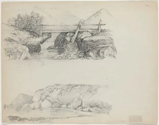 Bridge over Rocky Stream [top verso], by John William Casilear
