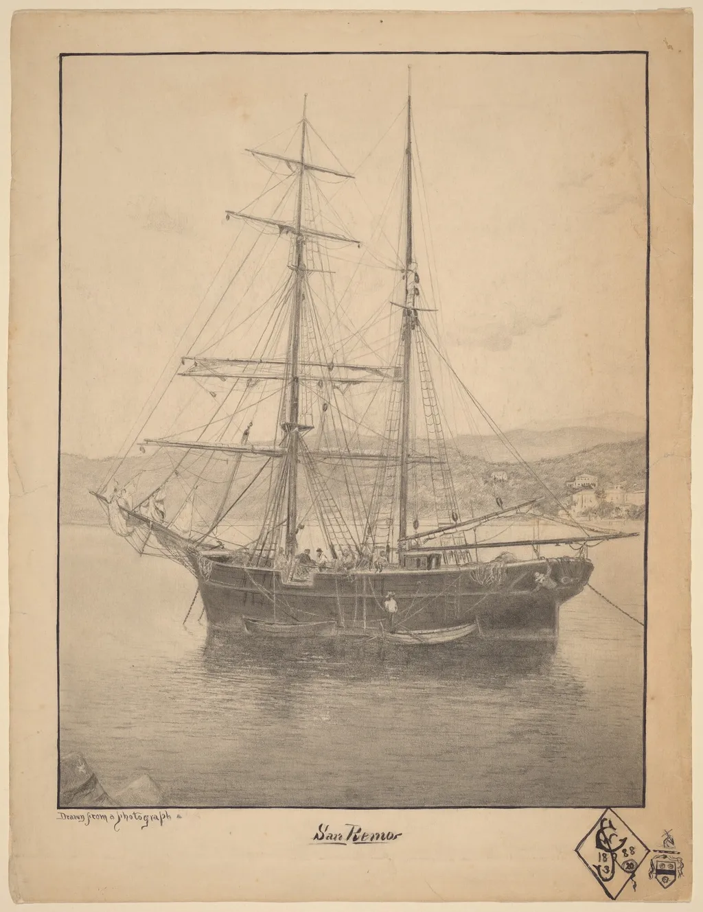 San Remo, by John William Casilear, ink, 1888