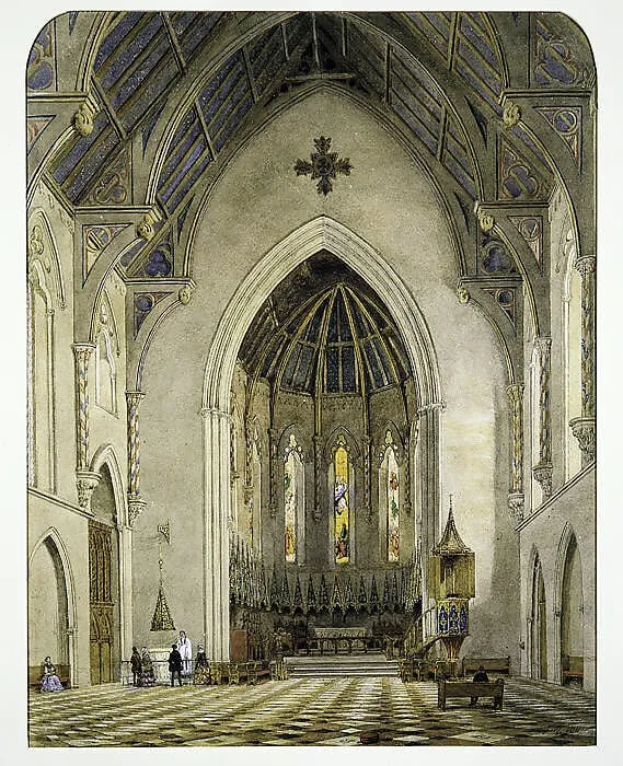 Chancel of Trinity Chapel, New York, by John William Hill, watercolor, 1856
