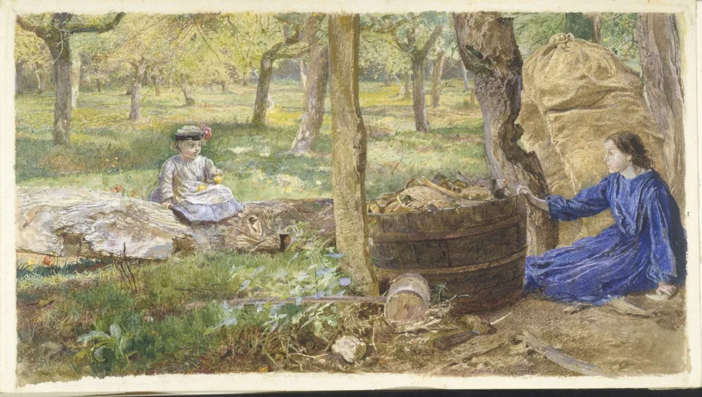 In an Orchard, Devon, by John William North, watercolor, 1864